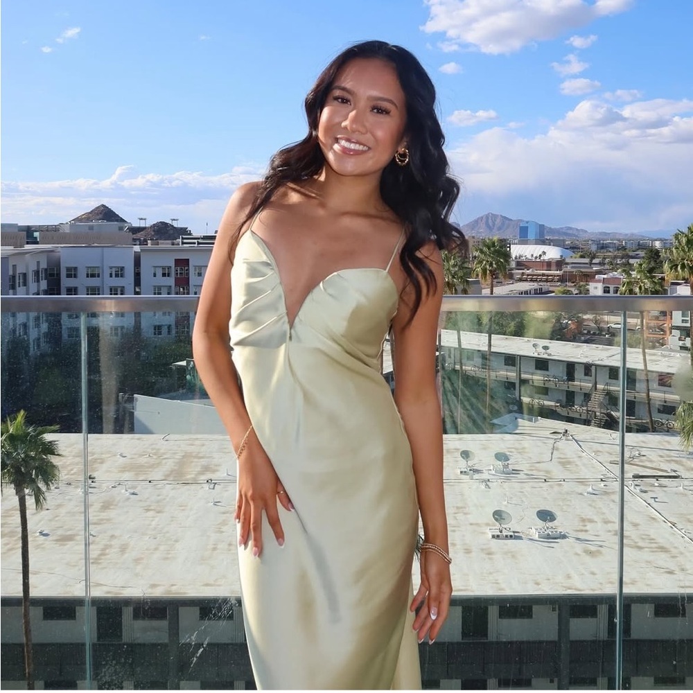 Zara dress maxi midi gown evening wedding party satin olive green corset